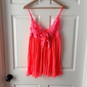 Victoria's Secret Bright Coral Pleated Lace Babydoll Lingerie Top Large L